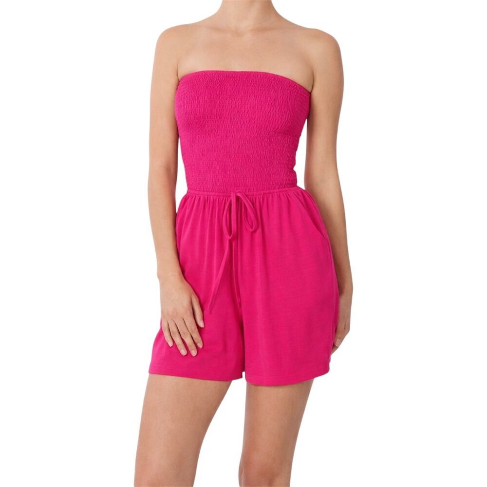 Zenana Hot Pink Strapless Smocked Romper Size Medium 💕